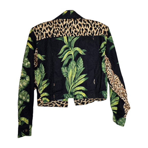 Vintage 80s 100% Cotton Jungle Print Cropped Button Up Lorraine Wardy Jacket XS - Picture 6 of 9